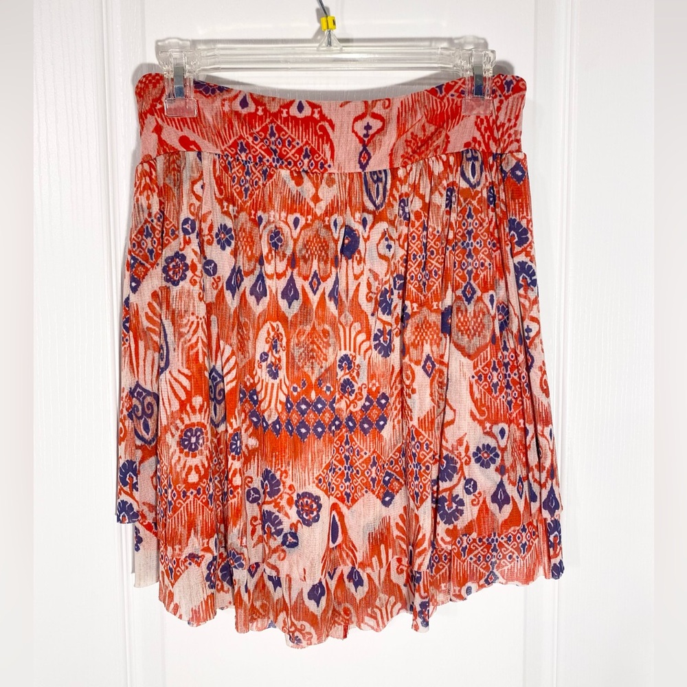 Anthro Weston Wear USA MADE Asymmetrical Tiered Mesh Mini Skirt Orange Blue M